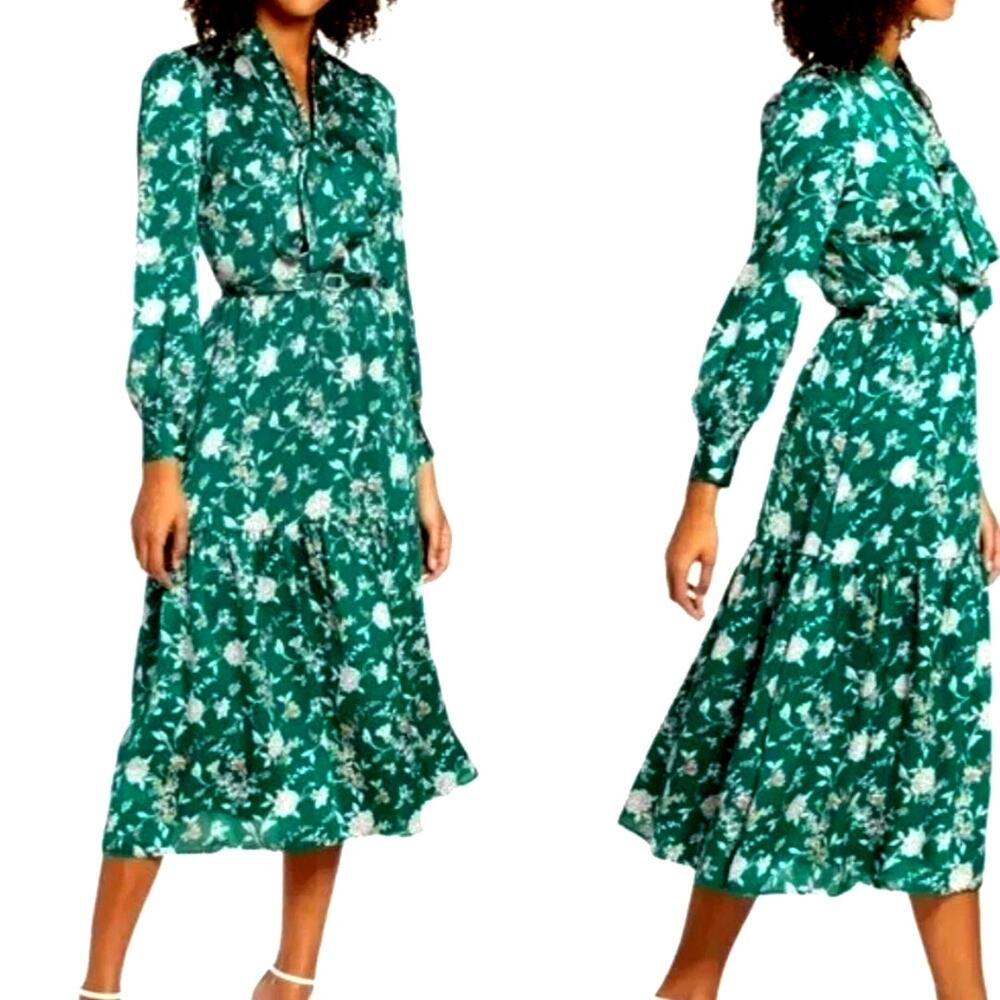 Chelsea28 | Midi Long Sleeve Floral Tiered Prairie Belted Cottagecore Dress